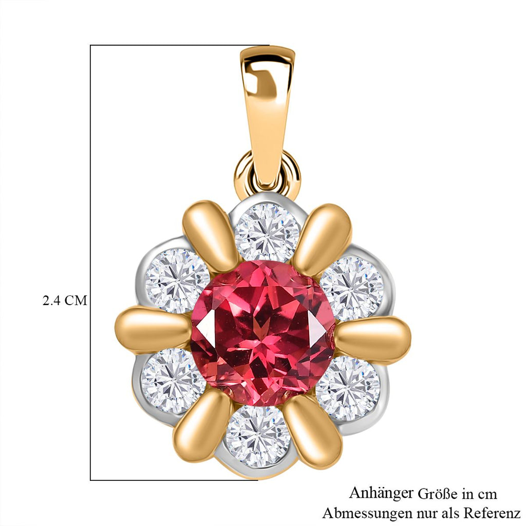 D'joy Lab Grown Padparadscha-Saphir , Weißer Zirkon Anhänger 925 Silber platiniert und vergoldet ca. 4.08 ct