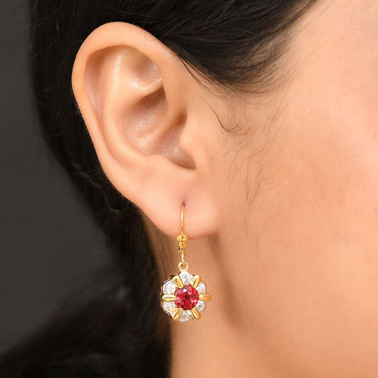 D'joy Lab Grown Padparadscha-Saphir , Weißer Zirkon Ohrringe 925 Silber platiniert und vergoldet ca. 6.15 ct
