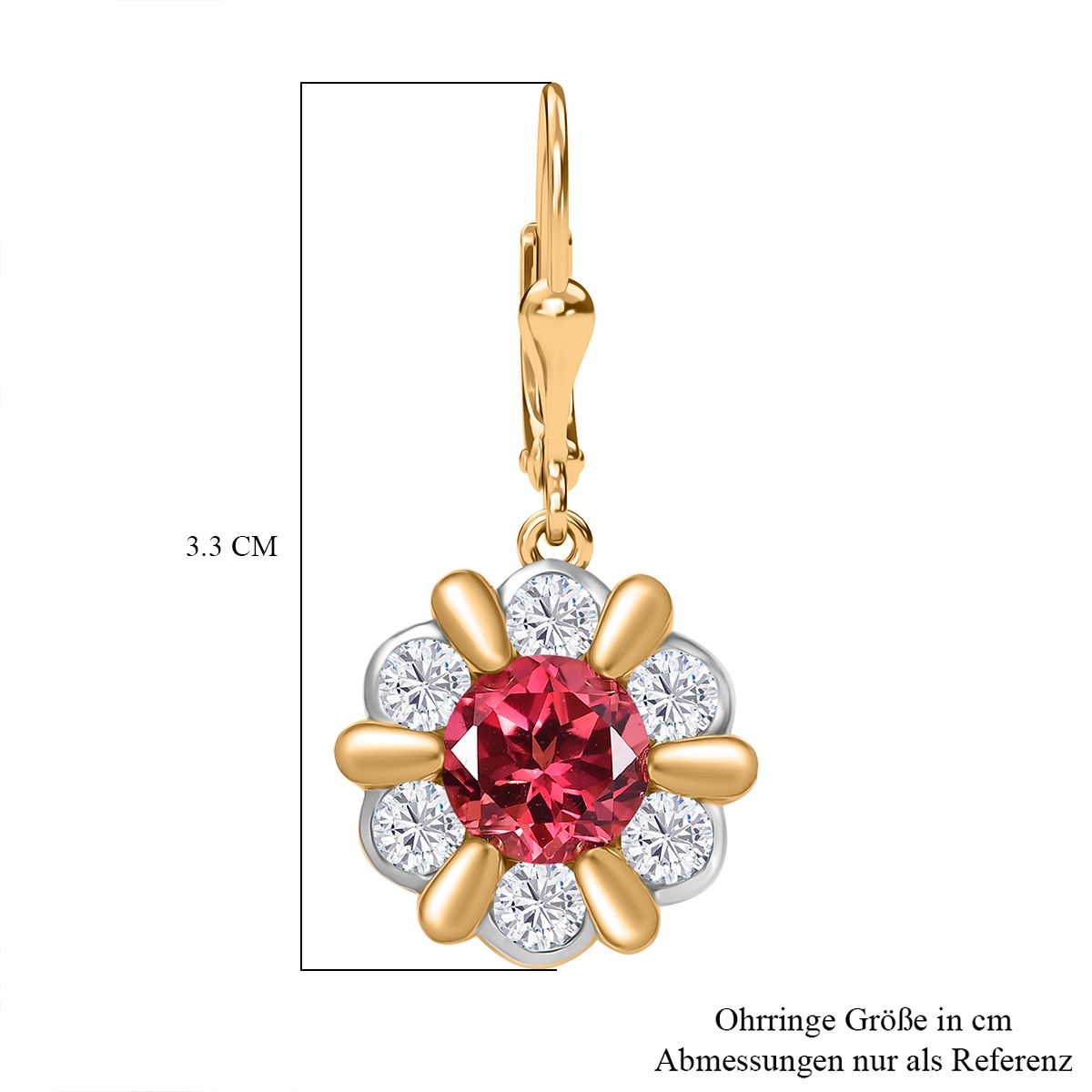 D'joy Lab Grown Padparadscha-Saphir , Weißer Zirkon Ohrringe 925 Silber platiniert und vergoldet ca. 6.15 ct