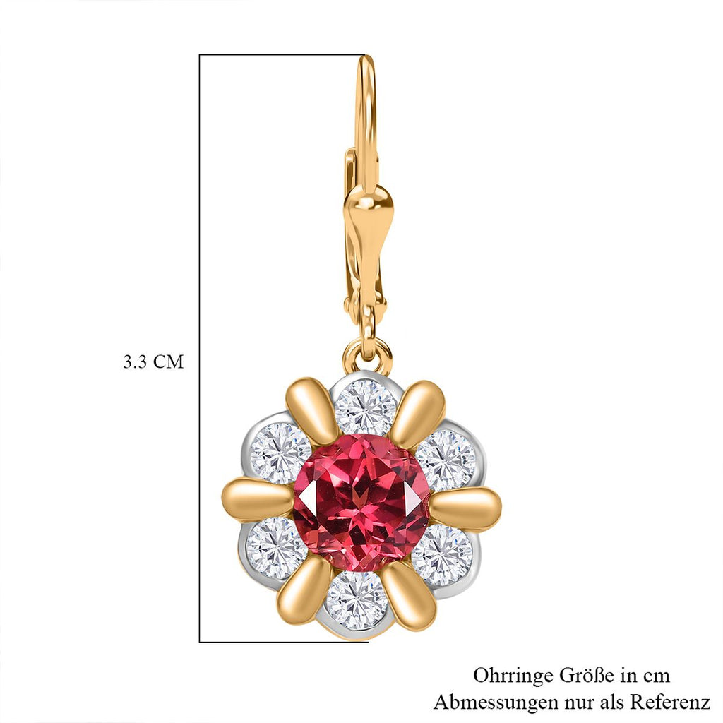 D'joy Lab Grown Padparadscha-Saphir , Weißer Zirkon Ohrringe 925 Silber platiniert und vergoldet ca. 6.15 ct