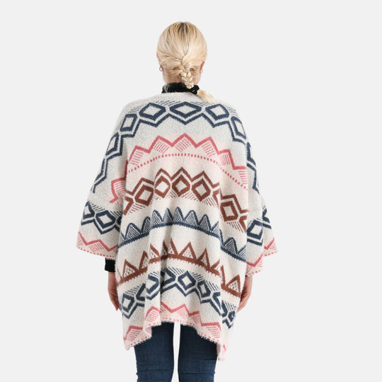 La Marey - Aztekenmuster-Cardigan, One Size, 75x85cm, Rosa-Blau