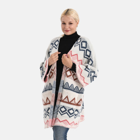 La Marey - Aztekenmuster-Cardigan, One Size, 75x85cm, Rosa-Blau