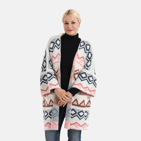 La Marey - Aztekenmuster-Cardigan, One Size, 75x85cm, Rosa-Blau
