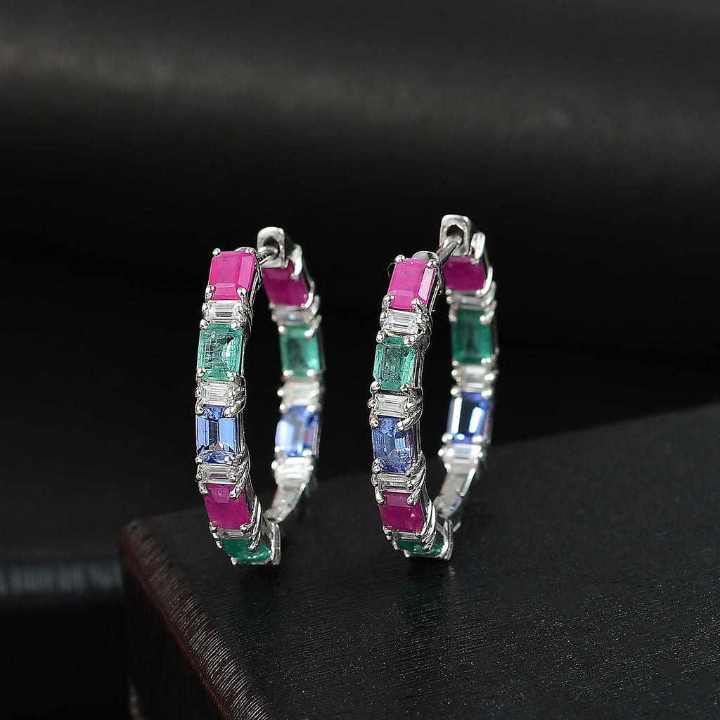 D'Joy AA Tansanit,Kagem Sambischer Smaragd und Moissanit Ohrringe 925 Silber rhodiniert (7-8 Werktage Lieferzeit) ca. 2.92 ct