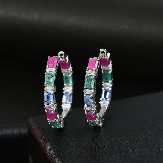 D'Joy AA Tansanit,Kagem Sambischer Smaragd und Moissanit Ohrringe 925 Silber rhodiniert (7-8 Werktage Lieferzeit) ca. 2.92 ct