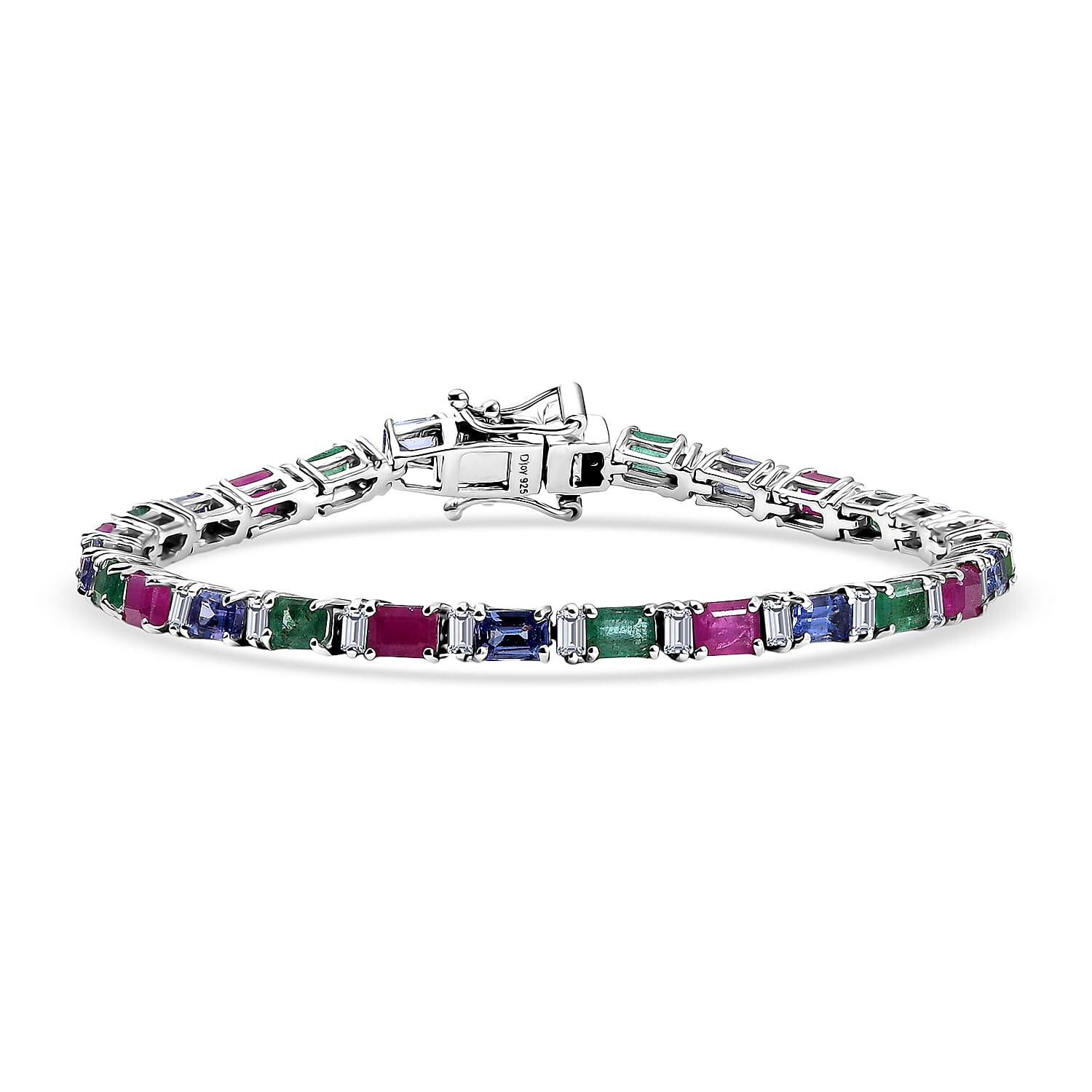 D'Joy AA Tansanit,Kagem Sambischer Smaragd und Moissanit Armband ca. 16.5 cm 925 Silber rhodiniert ca. 5.77 ct