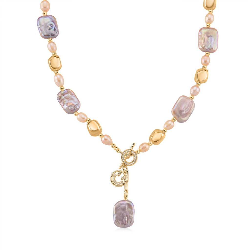 Mehrfarbige Keshi Perle, Pfirsich-Süßwasser Perle Halskette, ca. 50 cm, Nickelfreies Messing Roségold Vermeil
