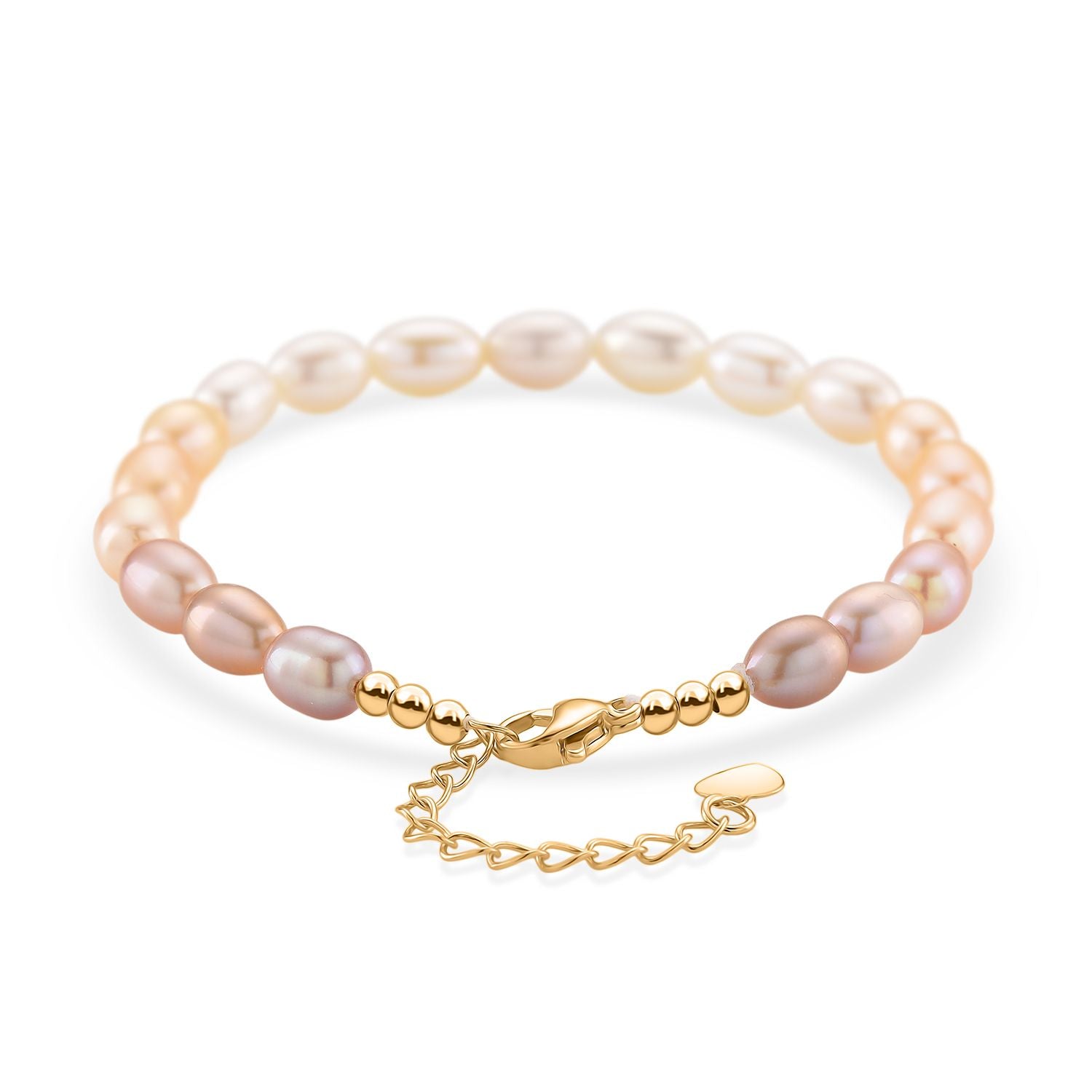 AAA Mehrfarbige Süßwasser Perle Armband ca. 18 cm + 2.5 cm Extender, Nickelfreies Messing gelb vergoldet