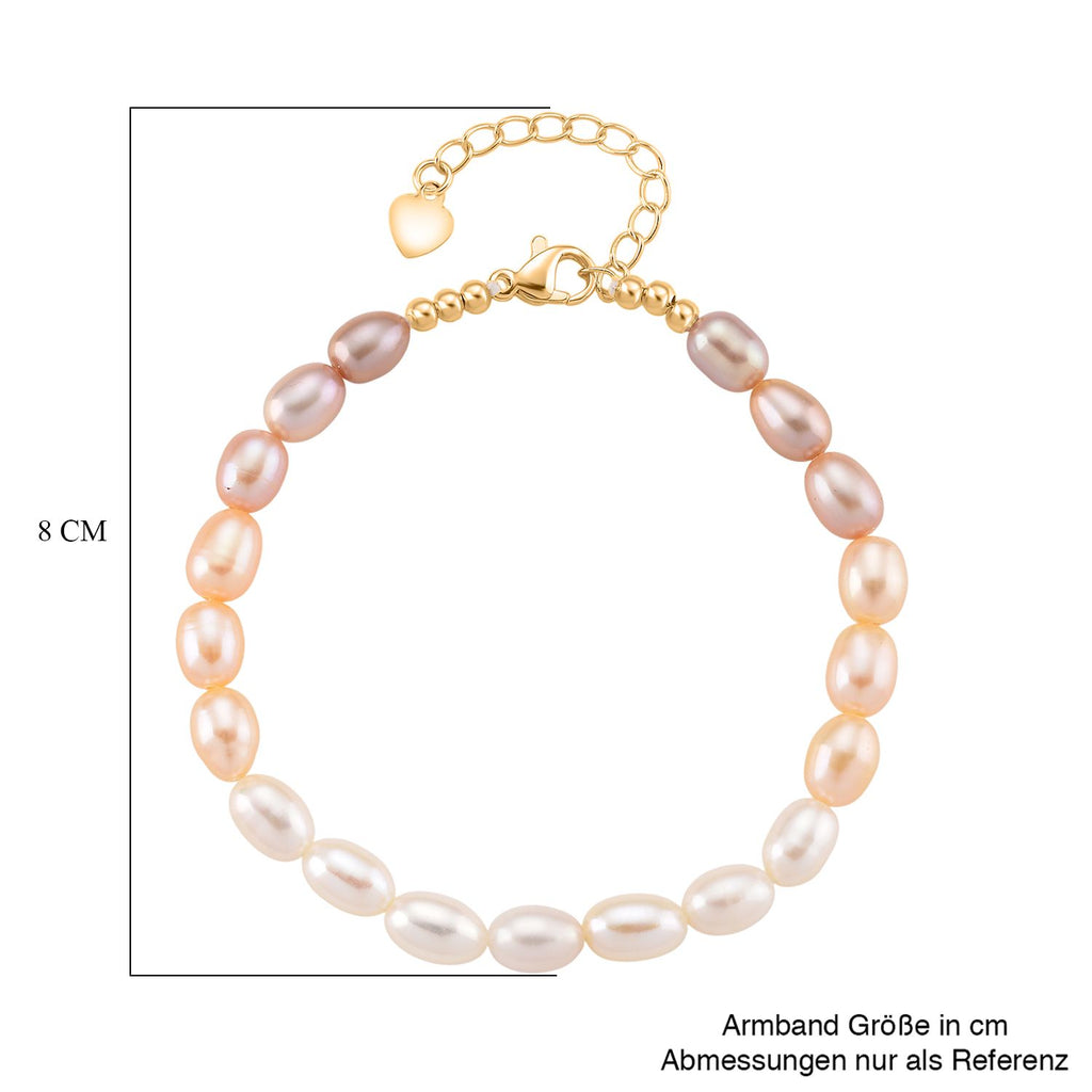AAA Mehrfarbige Süßwasser Perle Armband ca. 18 cm + 2.5 cm Extender, Nickelfreies Messing gelb vergoldet