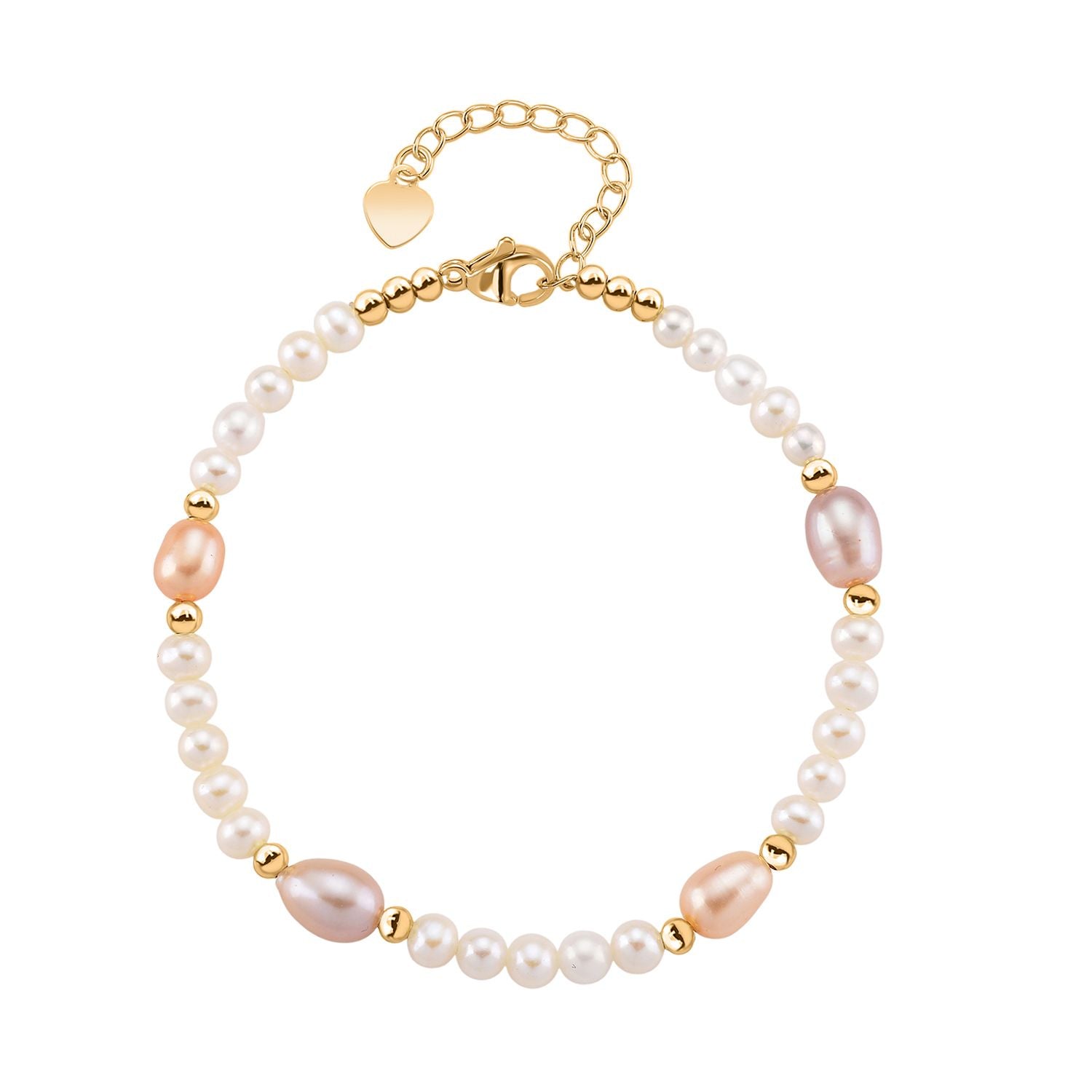 AAA Mehrfarbige Süßwasser Perle Armband ca. 18cm + 2.5cm Extender, Nickelfreies Messing gelb vergoldet