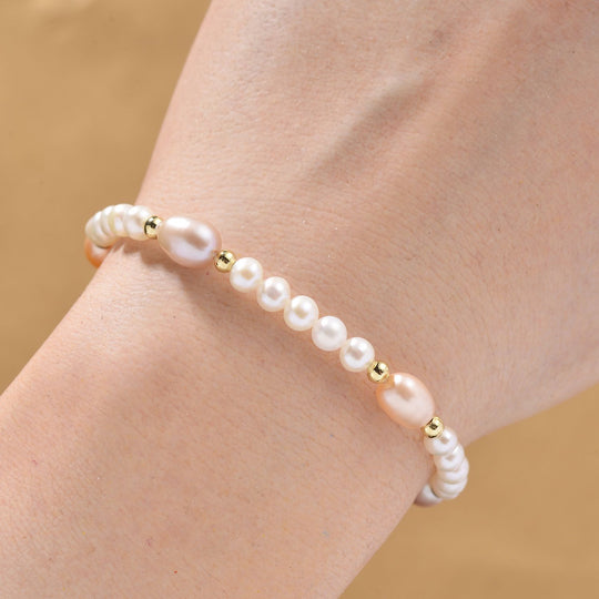 AAA mehrfarbiges Süßwasser Perle Armband, 18+2,5cm, Messing