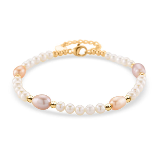 AAA mehrfarbiges Süßwasser Perle Armband, 18+2,5cm, Messing