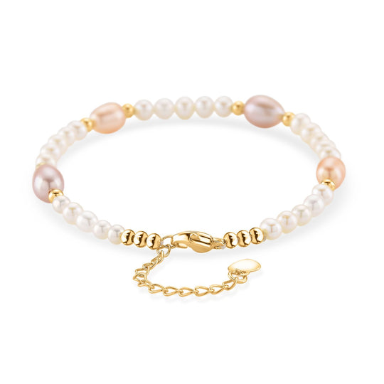 AAA mehrfarbiges Süßwasser Perle Armband, 18+2,5cm, Messing