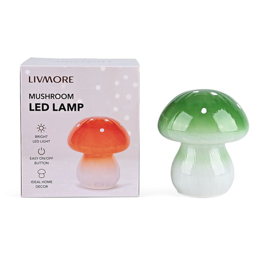 LIVMORE - Glas Nachtlicht in Pilzform mit LED Lichterkette,13.5 x 13.5 x 15.5 cm, Braun