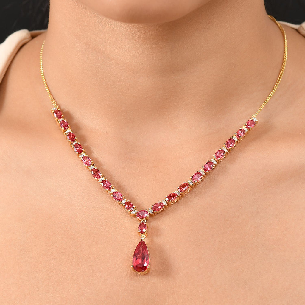 Empress Flame - D joy Lab Created Padparadscha-Saphir Halskette ca. 45 cm 925 Silber 750 Gelbgold Vermeil ca. 19.30 ct
