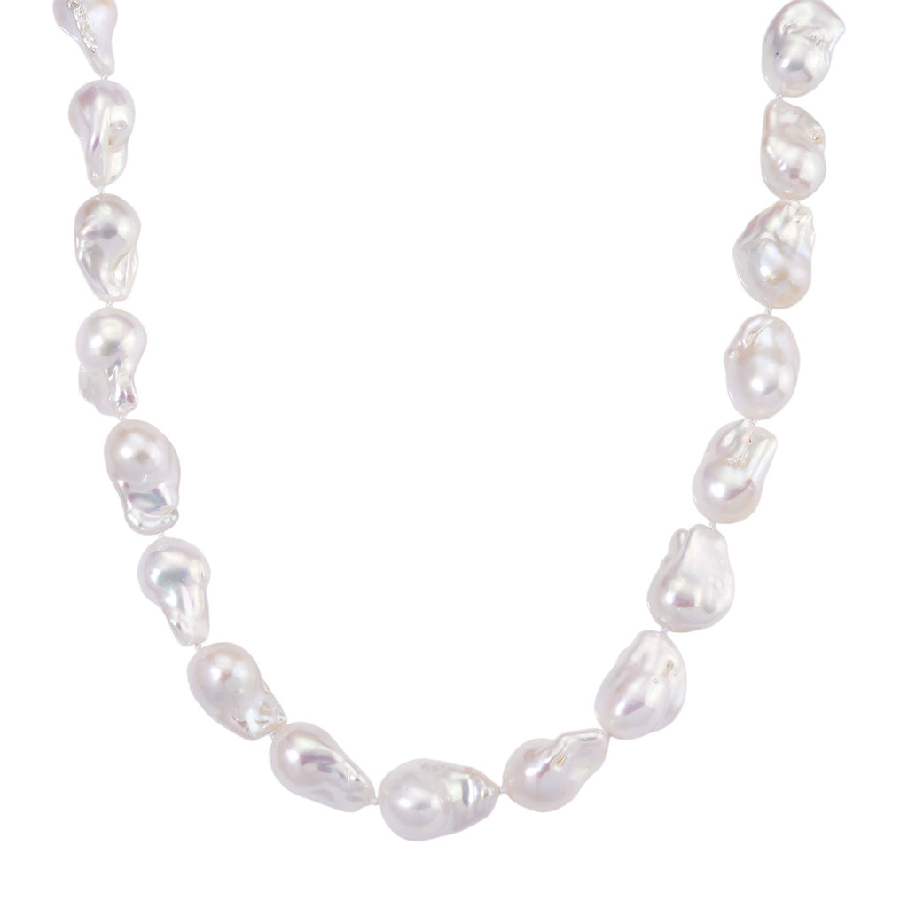 Exklusives Angebot- Weiße Süßwasser Barockperle Collier, ca. 45 cm mit 5 cm Extender, 925 Silber rhodiniert, (Perlenröße ca. 18-19 mm x 24-30 mm)