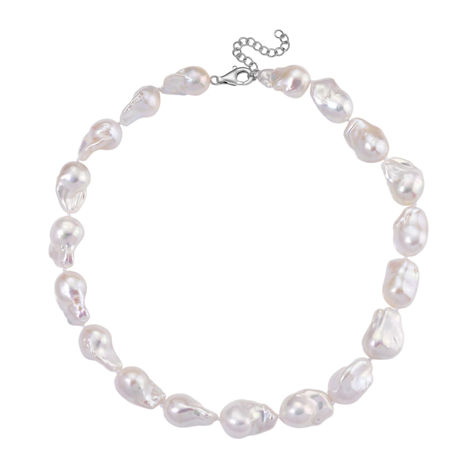 Exklusives Angebot- Weiße Süßwasser Barockperle Collier, ca. 45 cm mit 5 cm Extender, 925 Silber rhodiniert, (Perlenröße ca. 18-19 mm x 24-30 mm)