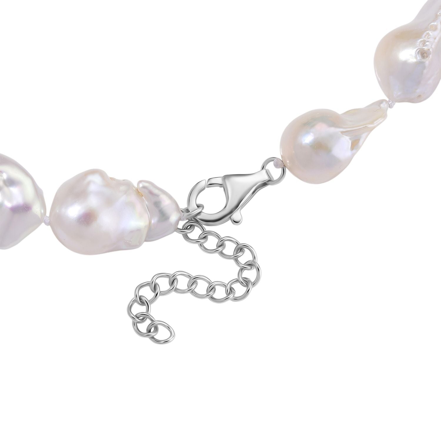 Exklusives Angebot- Weiße Süßwasser Barockperle Collier, ca. 45 cm mit 5 cm Extender, 925 Silber rhodiniert, (Perlenröße ca. 18-19 mm x 24-30 mm)
