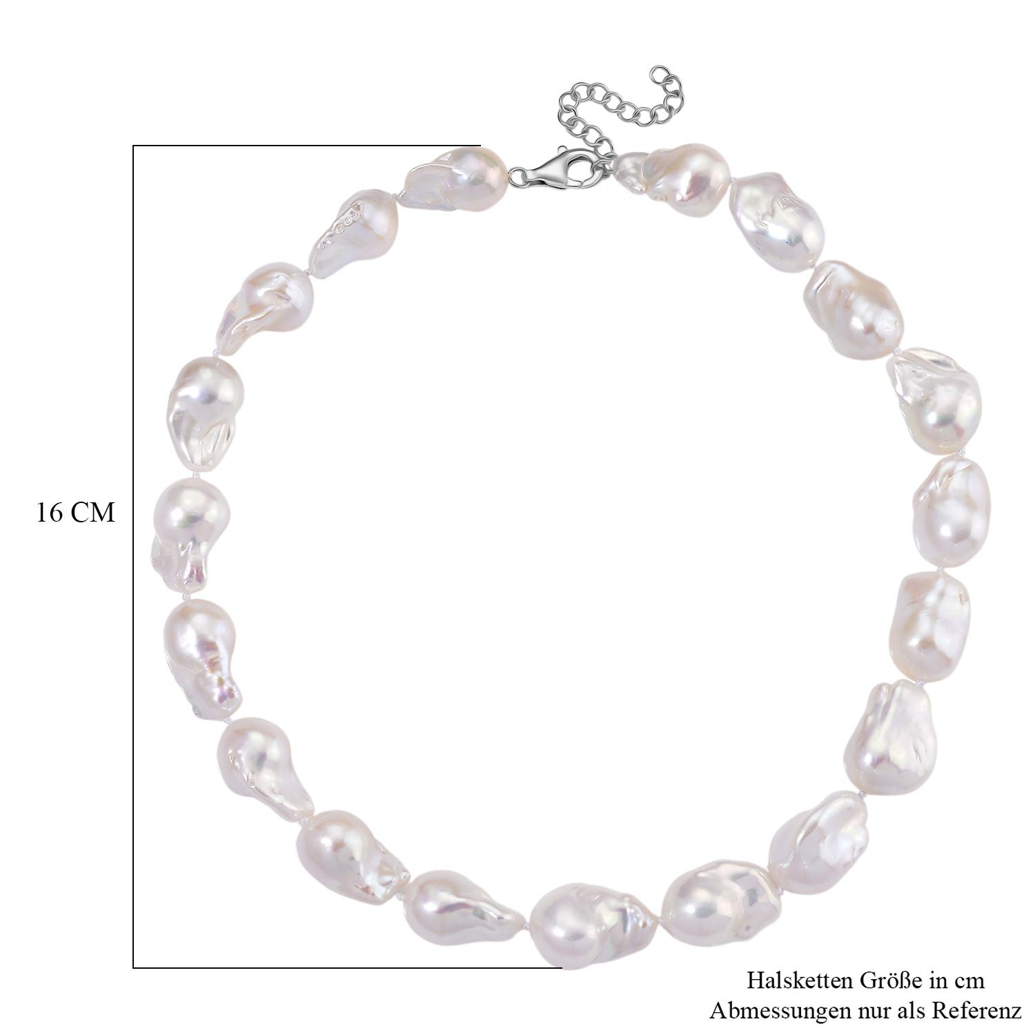 Exklusives Angebot- Weiße Süßwasser Barockperle Collier, ca. 45 cm mit 5 cm Extender, 925 Silber rhodiniert, (Perlenröße ca. 18-19 mm x 24-30 mm)
