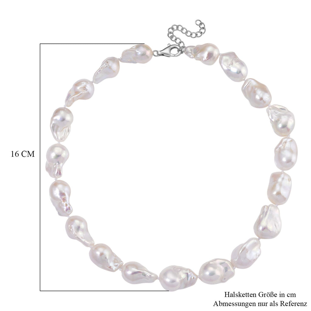 Exklusives Angebot- Weiße Süßwasser Barockperle Collier, ca. 45 cm mit 5 cm Extender, 925 Silber rhodiniert, (Perlenröße ca. 18-19 mm x 24-30 mm)