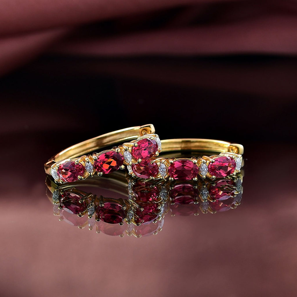 Empress Flame - D joy Lab Created Padparadscha-Saphir , Moissanit Ohrringe 925 Silber 750 Gelbgold Vermeil ca. 4.00 ct