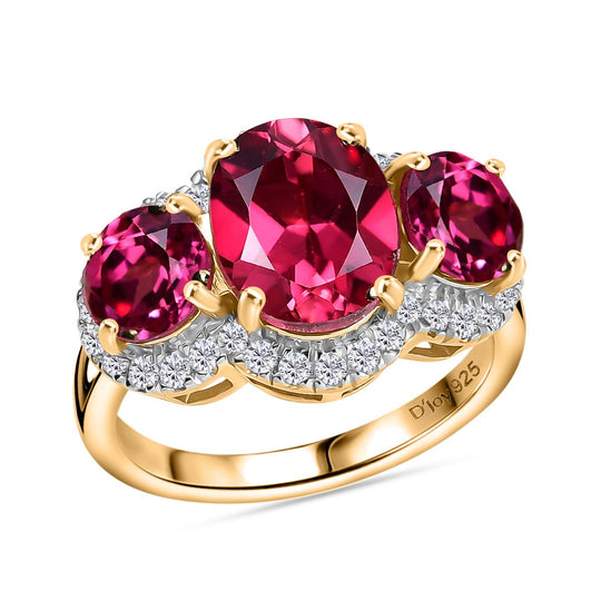 Trinity Flame - D'joy Lab Grown Padparadscha-Saphir Ring 925 Silber 750 Gelbgold Vermeil (Größe 18.00) ca. 6.79 ct