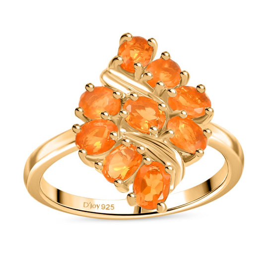 D'joy Feueropal Ring 925 Silber 750 Gelb Vergoldet (Größe 17.00) ca. 1.13 ct