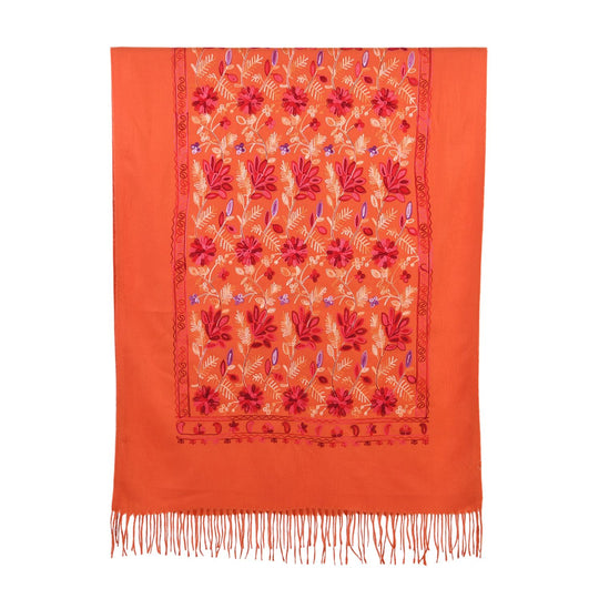 Bestickter Schal mit Paisley und Floralem Stickerei, 70 x 180 cm, Orange