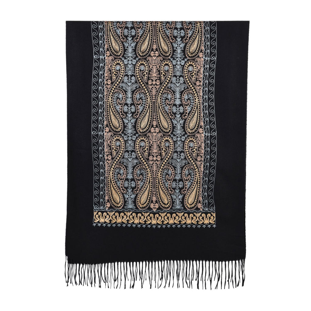 Bestickter Schal mit Paisley und Floralem Stickerei, 70 x 180 cm, Schwarz