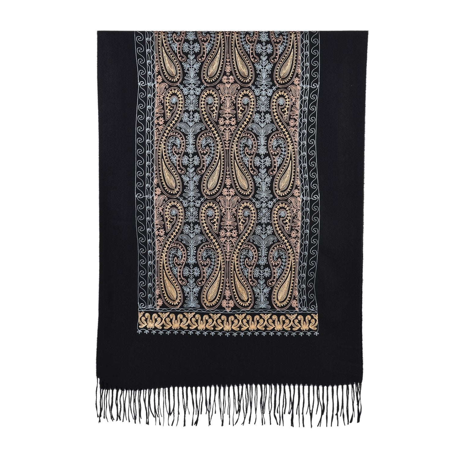 Bestickter Schal mit Paisley und Floralem Stickerei, 70 x 180 cm, Schwarz