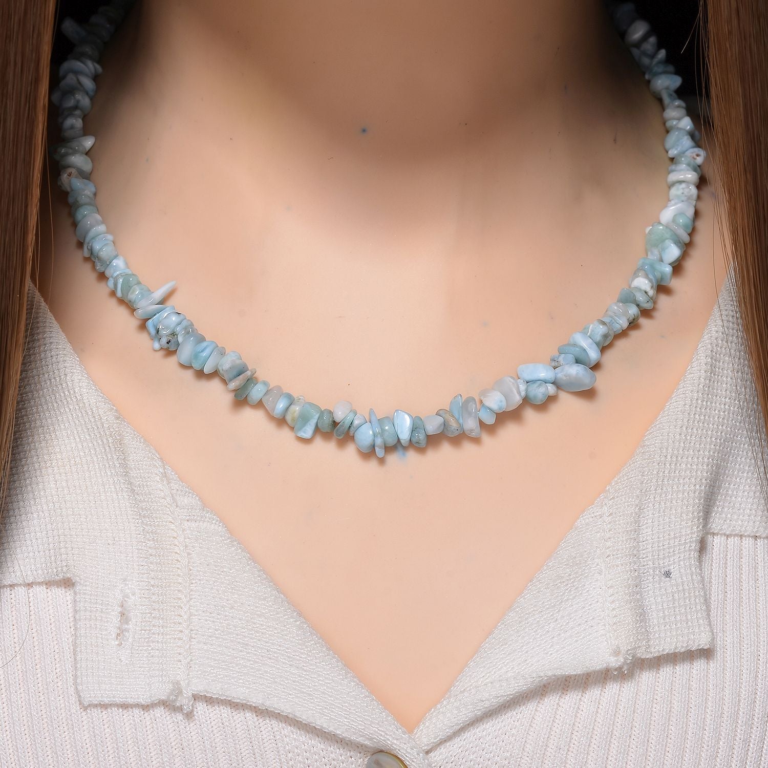 Larimar Halskette, flexibel, Reiner Edelstahl ca. 160.00 ct
