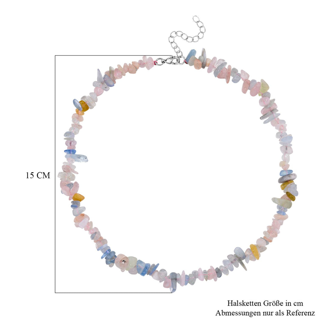 Mehrfarbiger Beryll Halskette, flexibel, Reiner Edelstahl ca. 160.00 ct