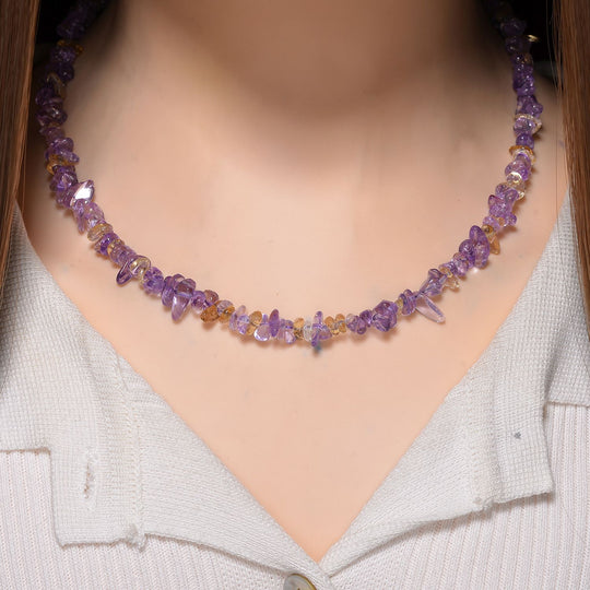 Afrikanischer Amethyst, Citrin Halskette, flexibel, Reiner Edelstahl ca. 160.00 ct