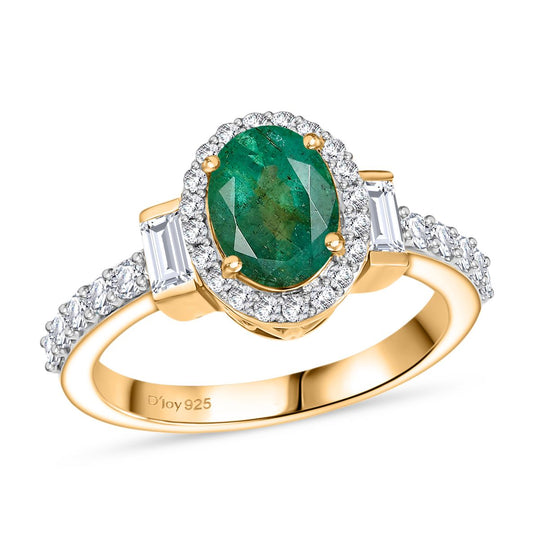 AA Kagem Sambischer Smaragd, Moissanit Ring 925 Silber 750 Gelbgold Vermeil (Größe 18.00) ca. 1,80 ct