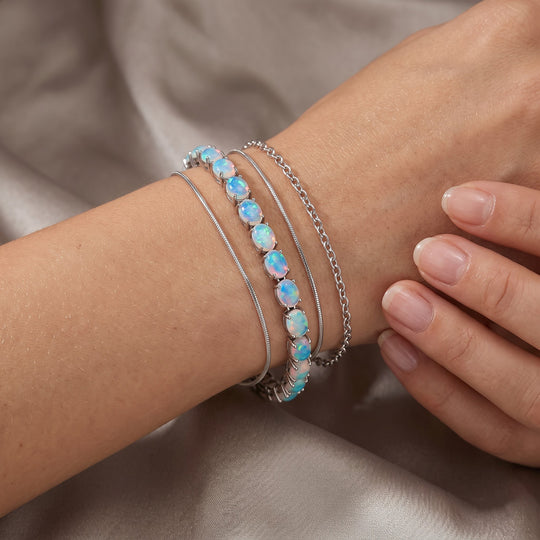 AA Natürlicher, äthiopischer Welo Opal Armband ca. 19 cm 925 Silber rhodiniert ca. 16.25 ct