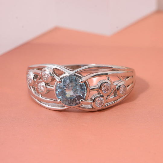 Blauer Zirkon, Moissanit Ring 925 Silber rhodiniert (Größe 19.00) ca. 1,57 ct