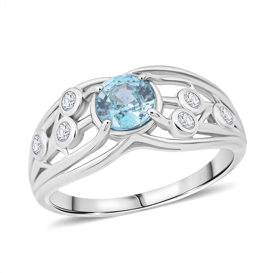 Blauer Zirkon, Moissanit Ring 925 Silber rhodiniert (Größe 19.00) ca. 1,57 ct