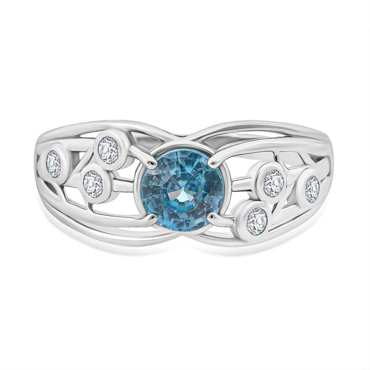 Blauer Zirkon, Moissanit Ring 925 Silber rhodiniert (Größe 19.00) ca. 1,57 ct