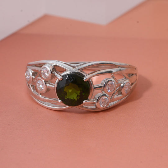 Natürlicher Chromdiopsid, Moissanit Ring 925 Silber rhodiniert (Größe 19.00) ca. 1,09 ct