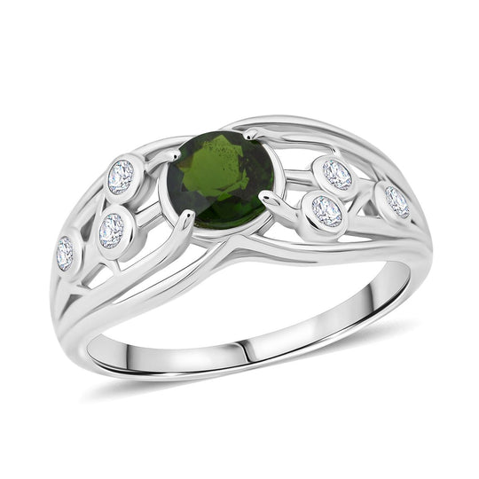 Natürlicher Chromdiopsid, Moissanit Ring 925 Silber rhodiniert (Größe 19.00) ca. 1,09 ct