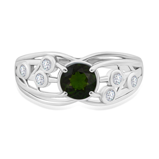 Natürlicher Chromdiopsid, Moissanit Ring 925 Silber rhodiniert (Größe 19.00) ca. 1,09 ct
