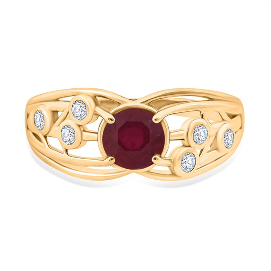 Afrikanischer Rubin (Fissure gefüllt), Moissanit Ring 925 Silber Gelbgold Vermeil (Größe 18.00) ca. 1,56 ct
