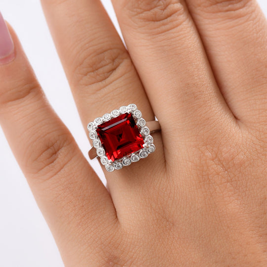 Sunset Serenity - D'joy Lab Grown Padparadscha-Saphir , Weißer Zirkon Ring 925 Silber rhodiniert (Größe 20.00) ca. 7.36 ct
