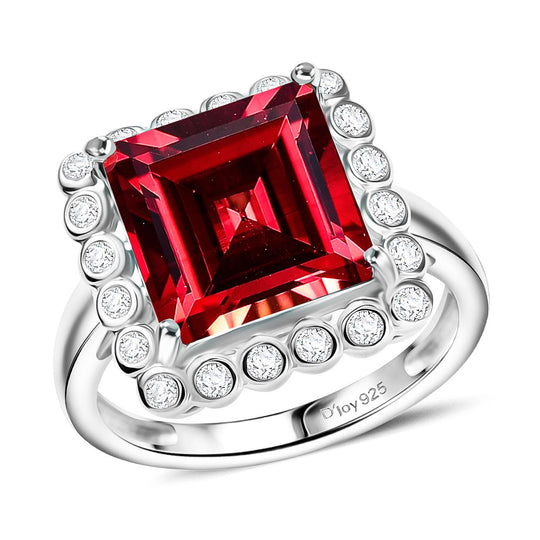 Sunset Serenity - D'joy Lab Grown Padparadscha-Saphir , Weißer Zirkon Ring 925 Silber rhodiniert (Größe 20.00) ca. 7.36 ct