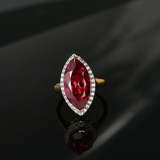 Marquise Dawn - D'joy Lab Grown Padparadscha-Saphir , Weißer Zirkon Ring 925 Silber 750 Gelbgold Vermeil (Größe 19.00) ca. 11.92 ct