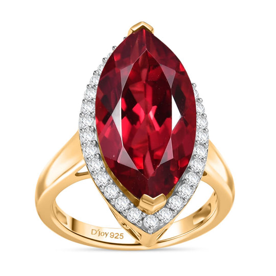 Marquise Dawn - D'joy Lab Grown Padparadscha-Saphir , Weißer Zirkon Ring 925 Silber 750 Gelbgold Vermeil (Größe 19.00) ca. 11.92 ct