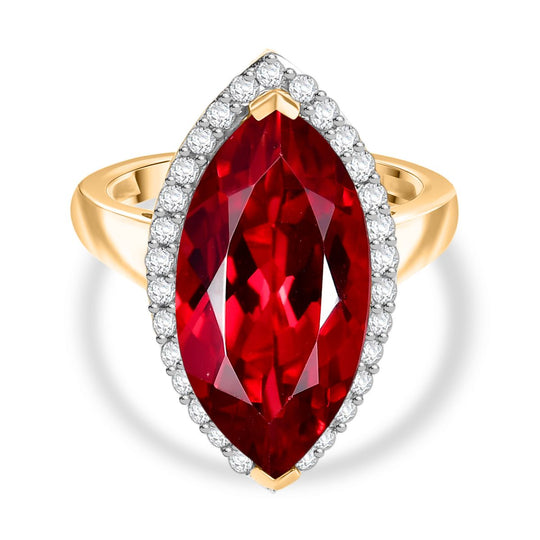 Marquise Dawn - D'joy Lab Grown Padparadscha-Saphir , Weißer Zirkon Ring 925 Silber 750 Gelbgold Vermeil (Größe 19.00) ca. 11.92 ct