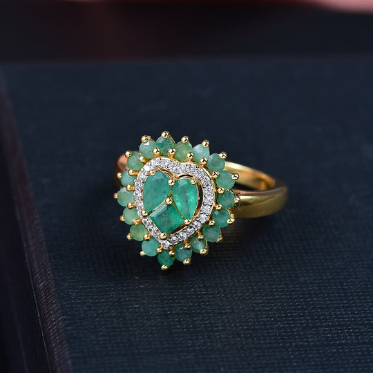D joy Socoto Smaragd Ring 925 Silber 750 Gelbgold Vermeil (Größe 18.00) ca. 1.46 ct