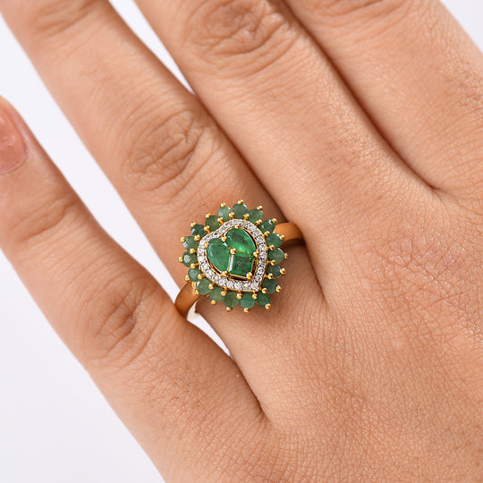 D joy Socoto Smaragd Ring 925 Silber 750 Gelbgold Vermeil (Größe 18.00) ca. 1.46 ct