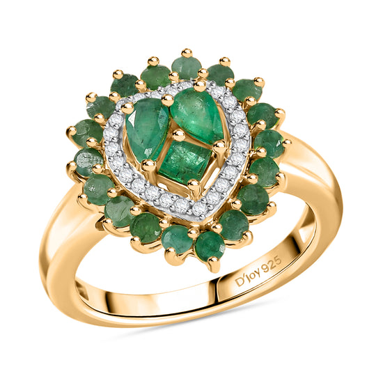 D joy Socoto Smaragd Ring 925 Silber 750 Gelbgold Vermeil (Größe 18.00) ca. 1.46 ct